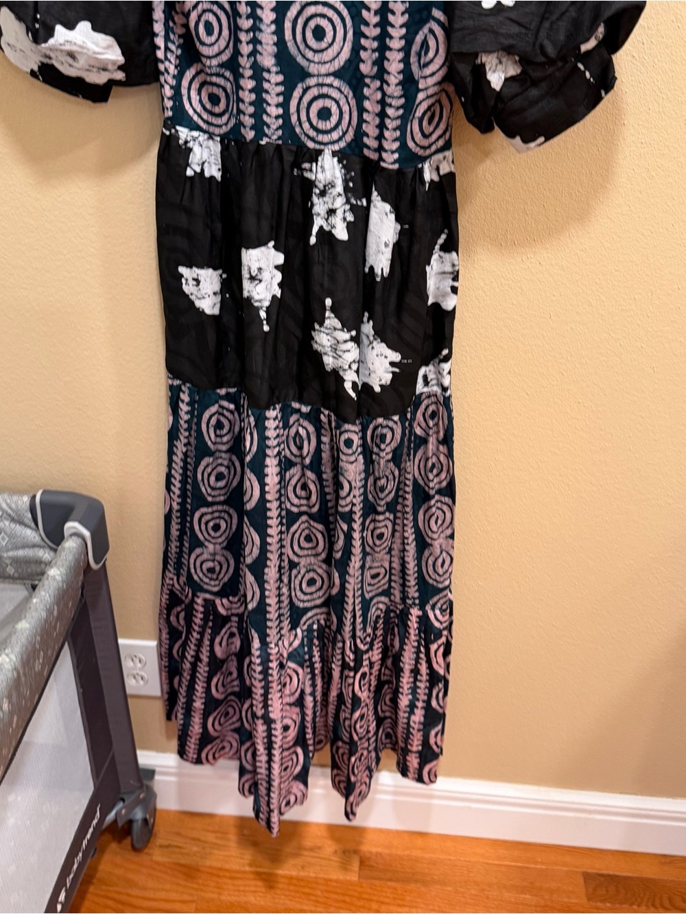 NWT Tuckernuck Busayo Block Print Bohemian Black & Blush Tiered Maxi Dress XS - Picture 2 of 10